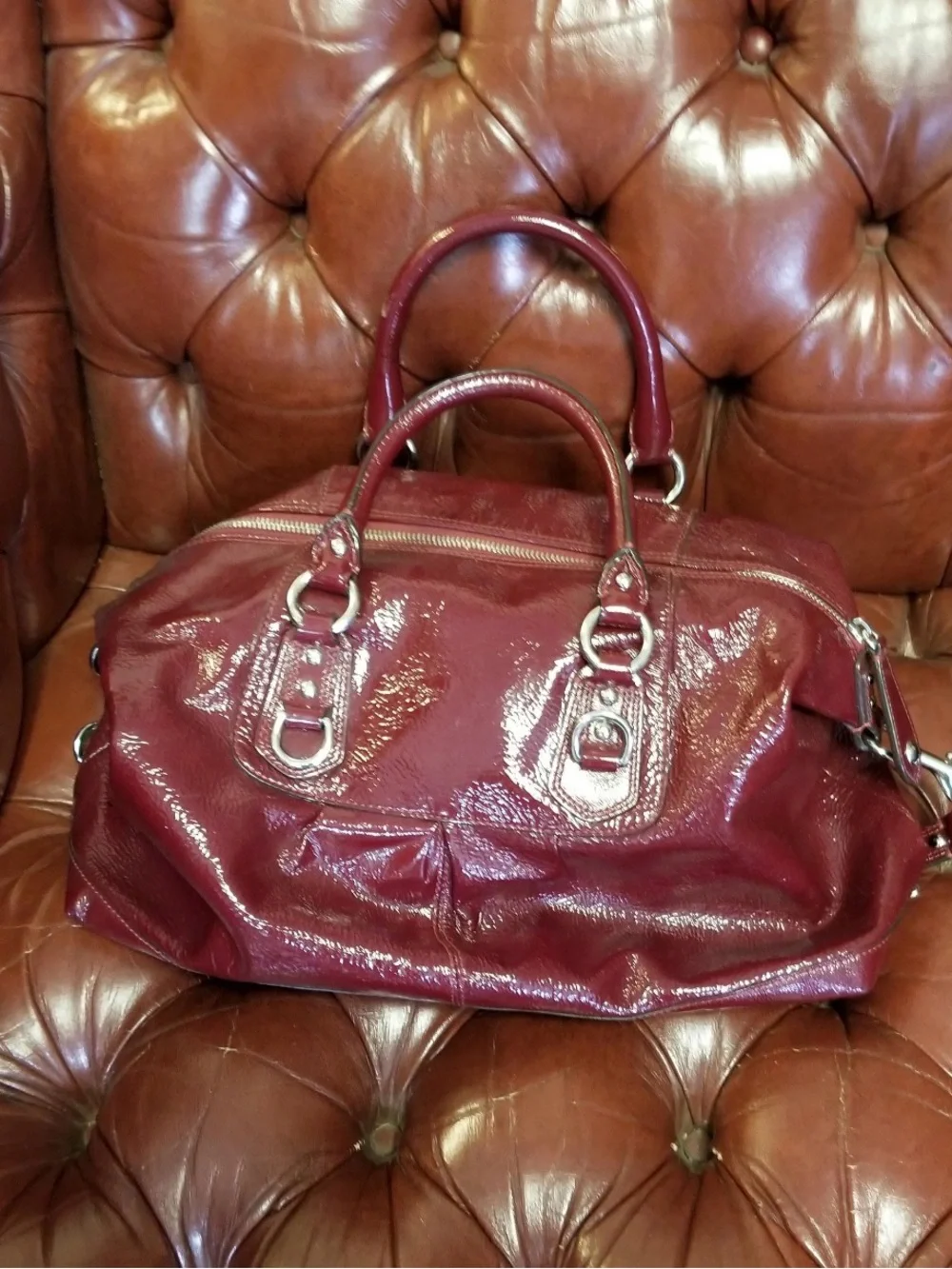 Coach Glossy Patent Satchel - Wine